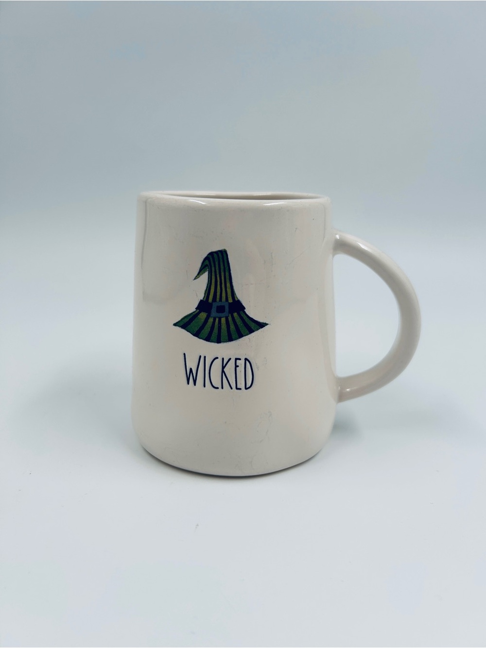 Rae Dunn WICKED White Ceramic Mug WITCH Hat & Stockings by Magenta / Halloween